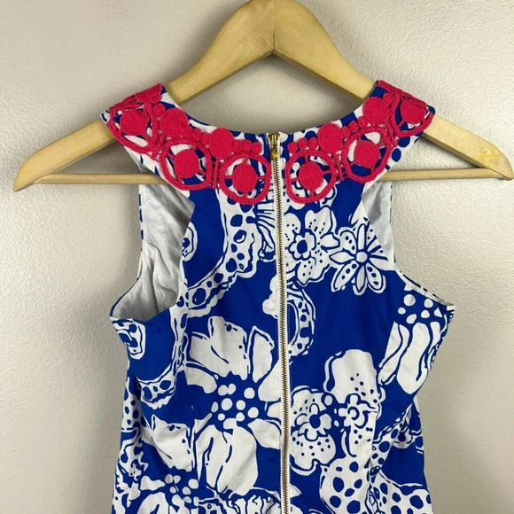 Lilly Pulitzer Augusta Shift Dress Size 00 Quahog Chowdah Blue Floral Preppy - Picture 7 of 10